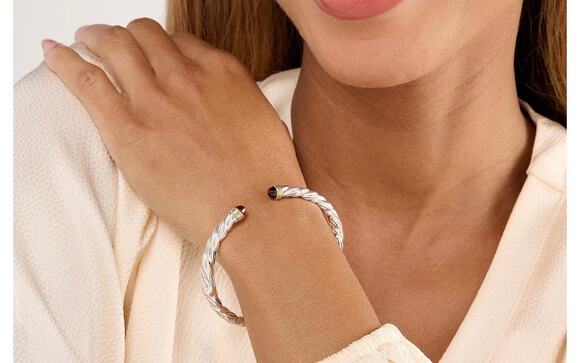 Christian james Jewelry - Christian James Sterling Silver Two-Tone Black Spinel Gemstone Cuff, 8-1/4"